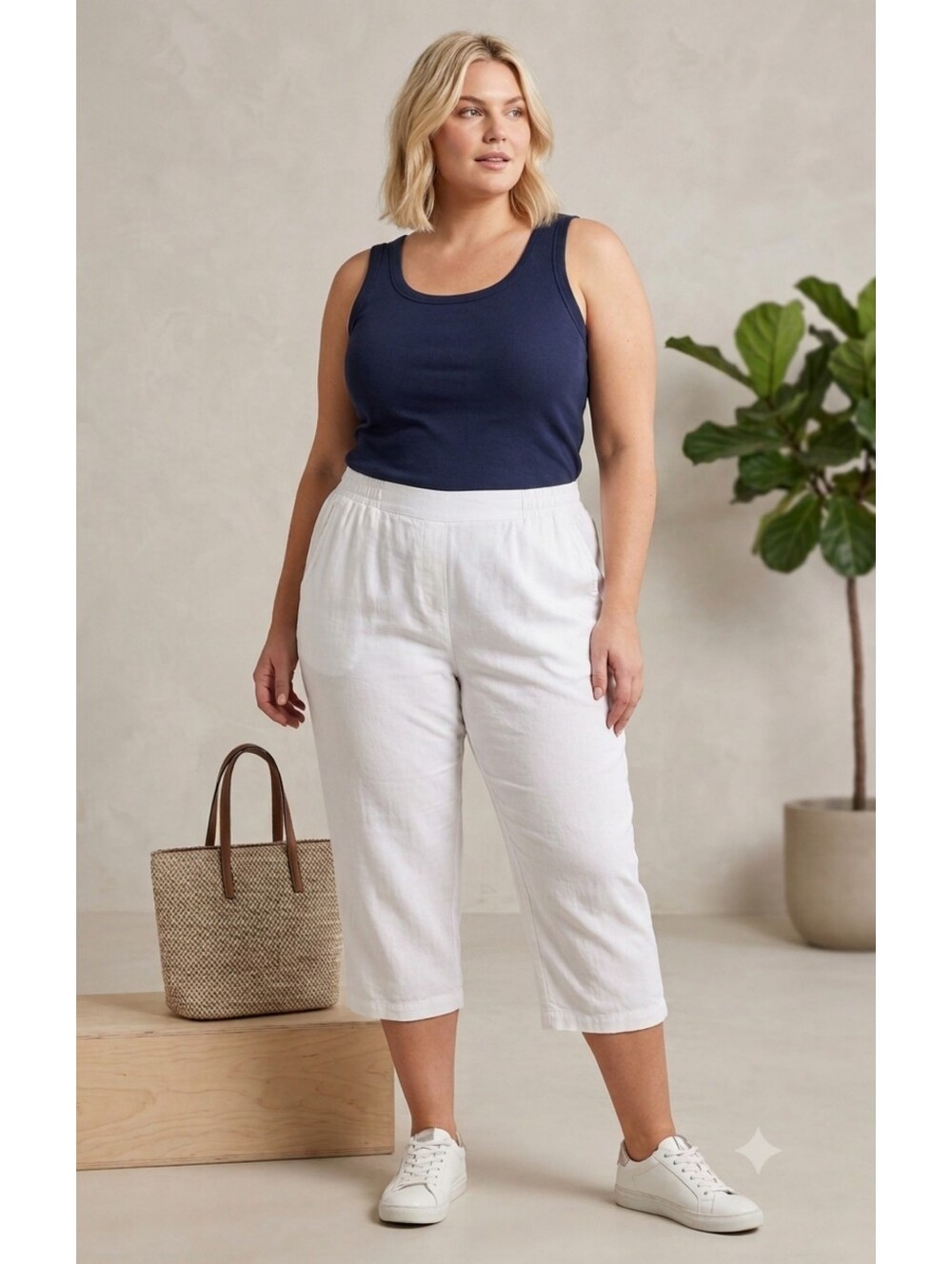 Rebecca Malone Plus Size White Pull On Capri Pants